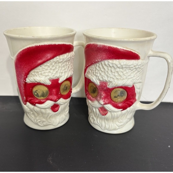 Eagles Eye Other - Vintage 1950's Plastic Santa Claus 2 Cups Tumbler Google Eyes USA Eagle 4.5x3"